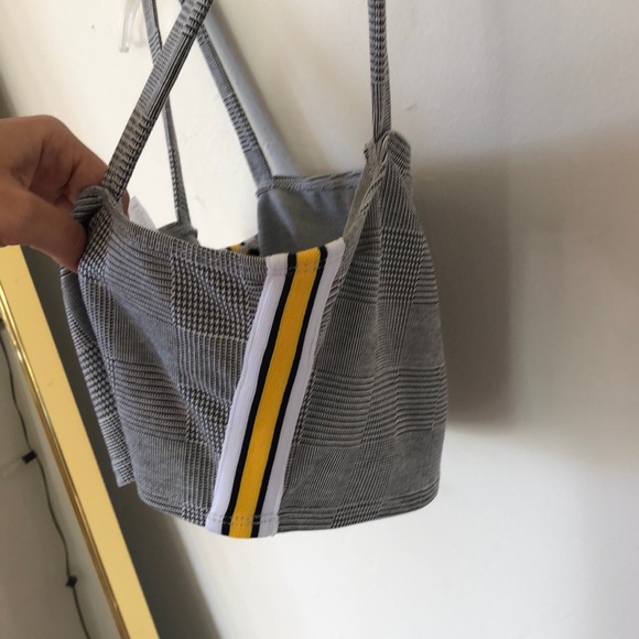 Plaid Crop Top with Yellow Racer Stripe - Picture 3 of 3